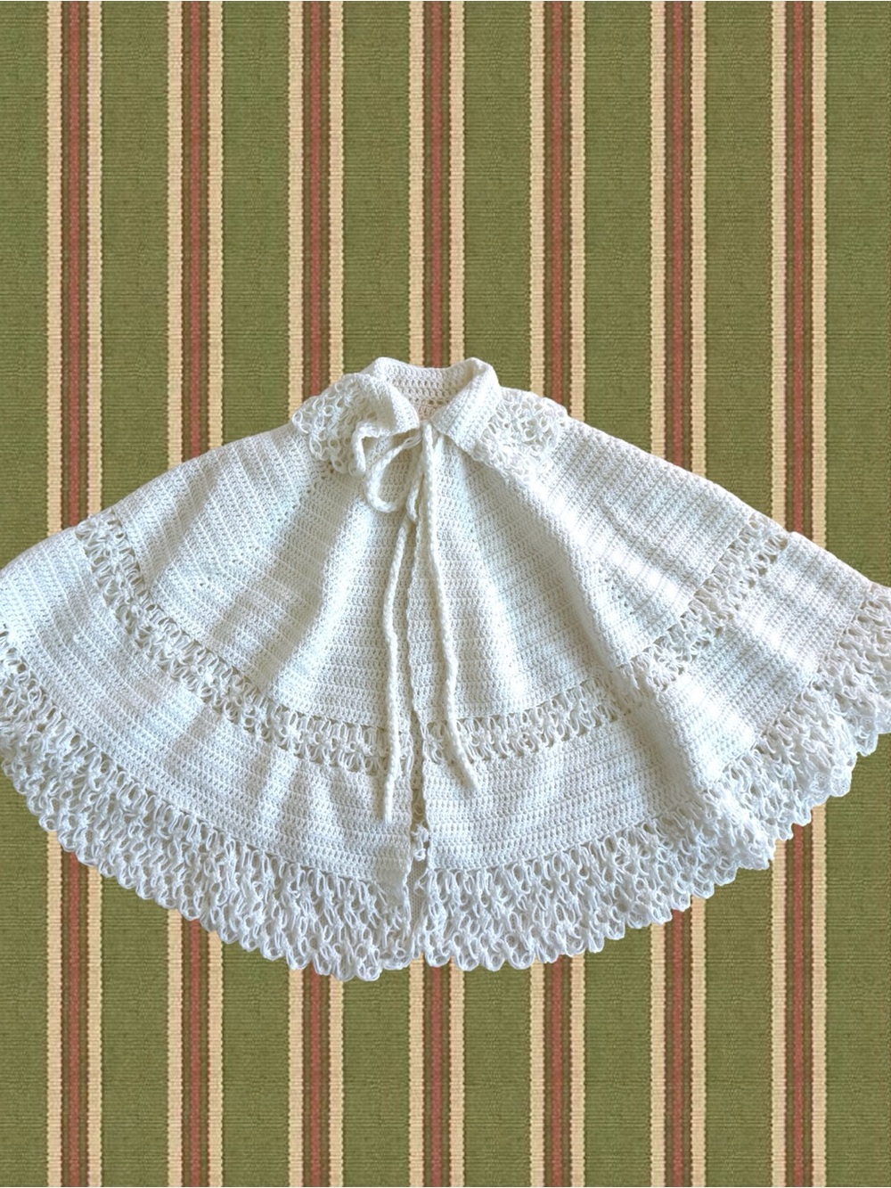 White Crochet Cape with Tie Collar